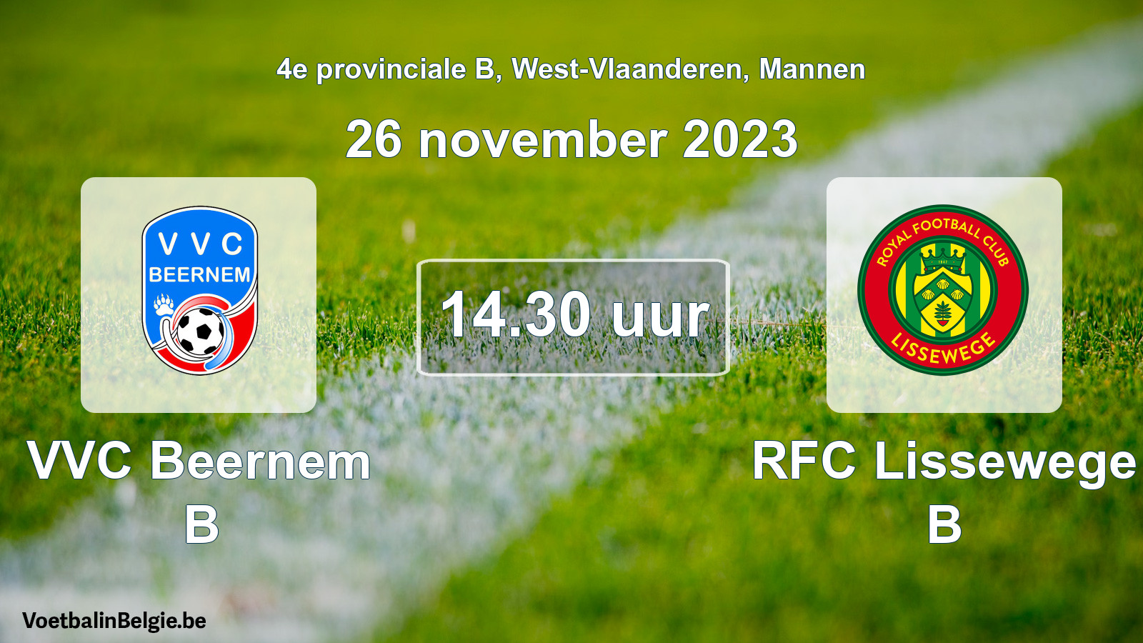 Geplantes Spiel männer-Fußball: VVC Beernem B - RFC Lissewege B (26 November 2023)