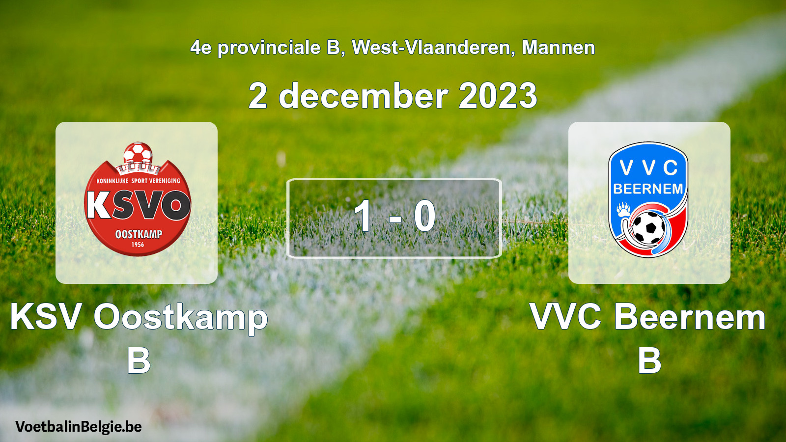 Gespeelde wedstrijd mannenvoetbal: KSV Oostkamp B - VVC Beernem B 1 - 0 (2 december 2023)