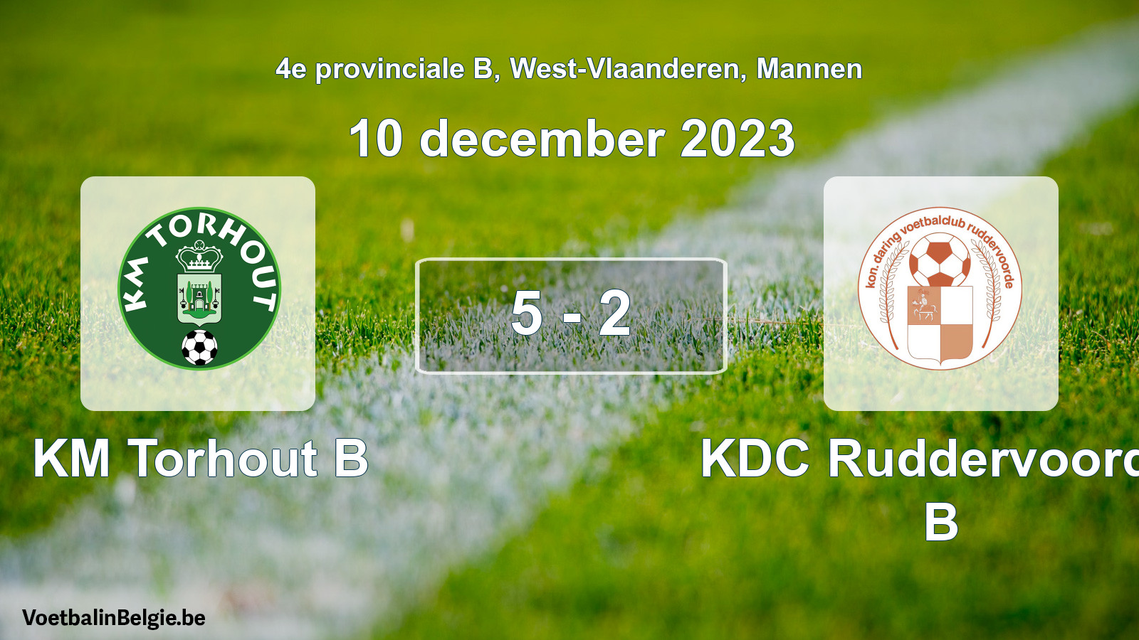 Gespeelde wedstrijd mannenvoetbal: KM Torhout B - KDC Ruddervoorde B 5 - 2 (10 december 2023)