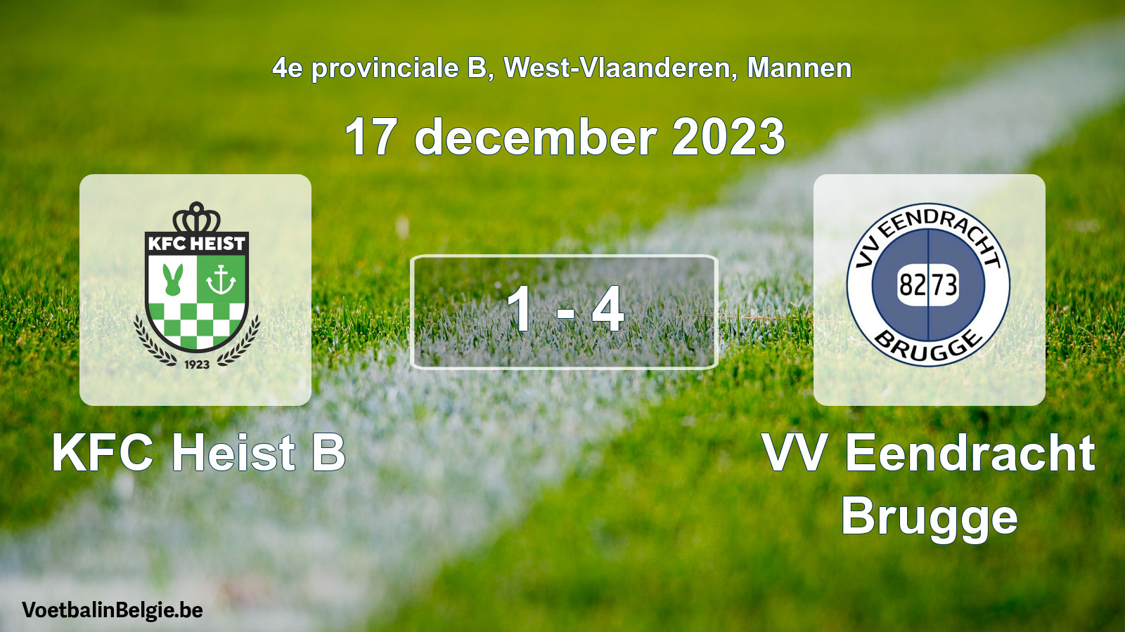 Gespeelde wedstrijd mannenvoetbal: KFC Heist B - VV Eendracht Brugge 1 - 4 (17 december 2023)
