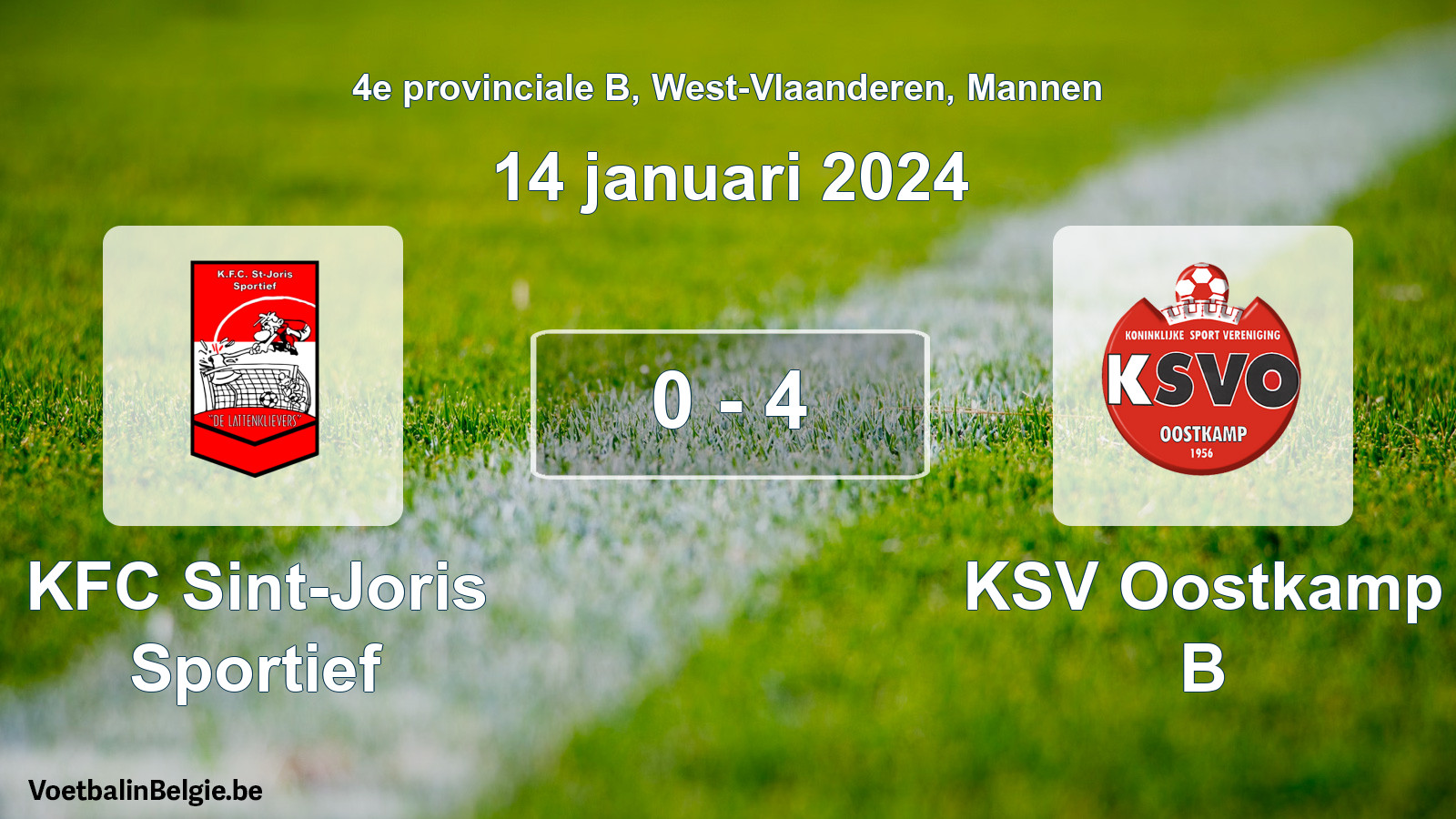 Gespeelde wedstrijd mannenvoetbal: KFC Sint-Joris Sportief - KSV Oostkamp B 0 - 4 (14 januari 2024)