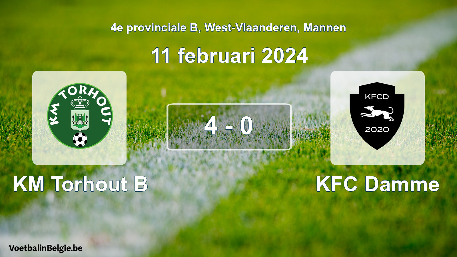 Gespeelde wedstrijd mannenvoetbal: KM Torhout B - KFC Damme 4 - 0 (11 februari 2024)