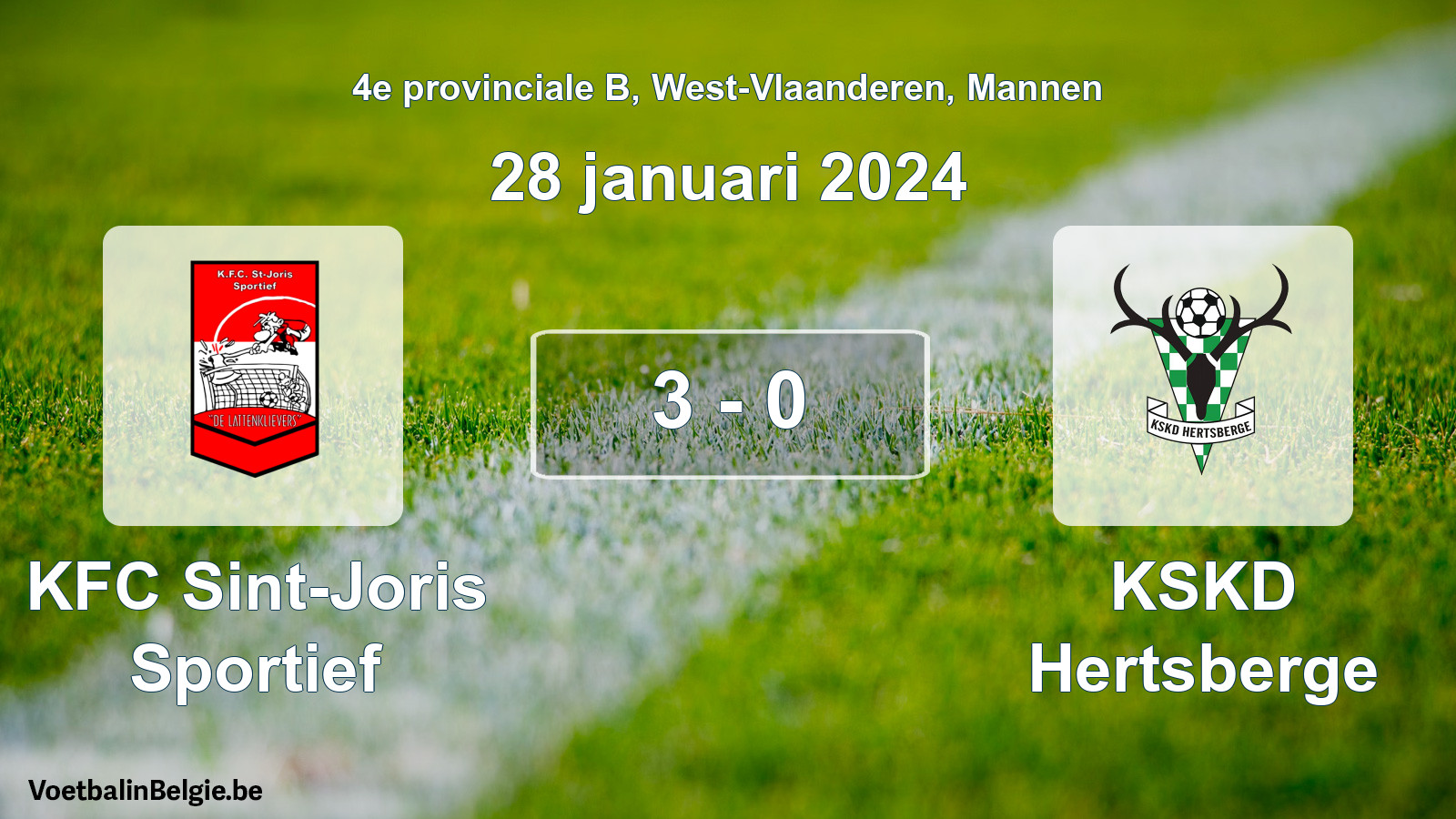 Gespeelde wedstrijd mannenvoetbal: KFC Sint-Joris Sportief - KSKD Hertsberge 3 - 0 (28 januari 2024)