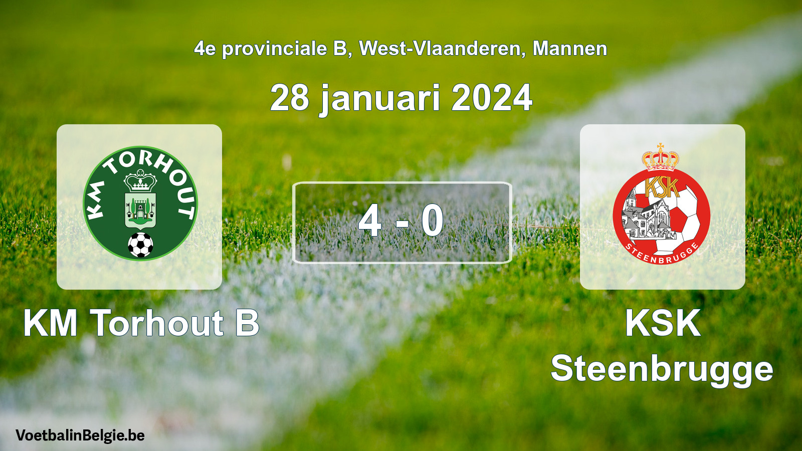 Gespeelde wedstrijd mannenvoetbal: KM Torhout B - KSK Steenbrugge 4 - 0 (28 januari 2024)