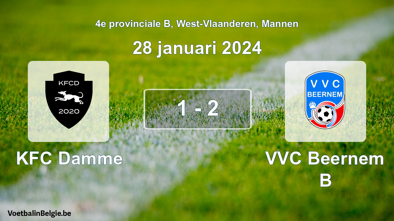 Gespeelde wedstrijd mannenvoetbal: KFC Damme - VVC Beernem B 1 - 2 (28 januari 2024)