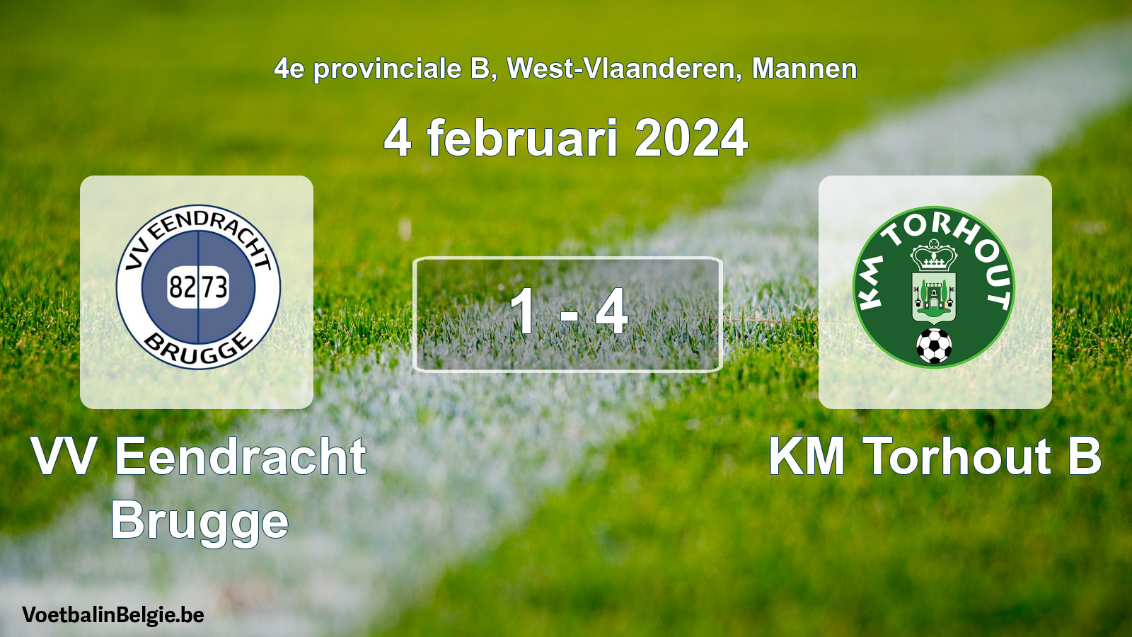 Gespeelde wedstrijd mannenvoetbal: VV Eendracht Brugge - KM Torhout B 1 - 4 (4 februari 2024)