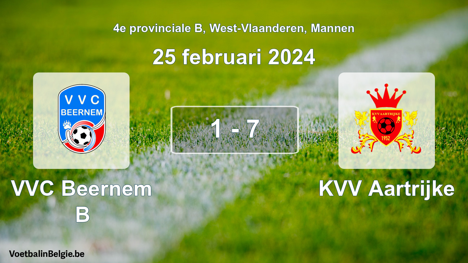 Gespeelde wedstrijd mannenvoetbal: VVC Beernem B - KVV Aartrijke 1 - 7 (25 februari 2024)