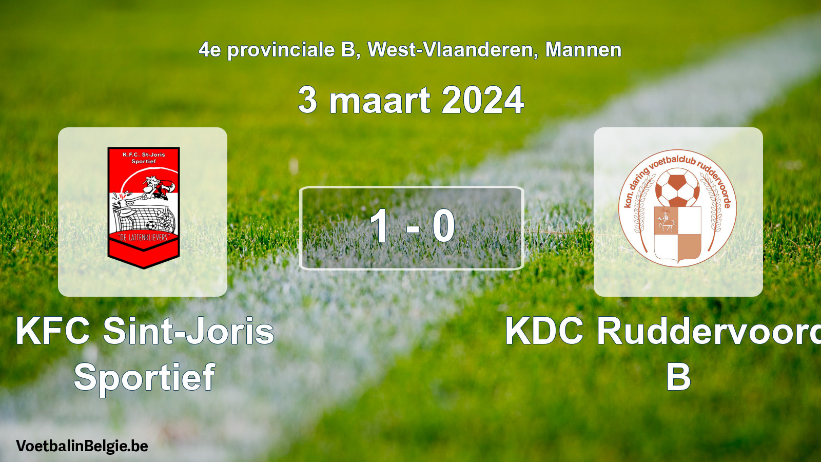 Gespeelde wedstrijd mannenvoetbal: KFC Sint-Joris Sportief - KDC Ruddervoorde B 1 - 0 (3 maart 2024)