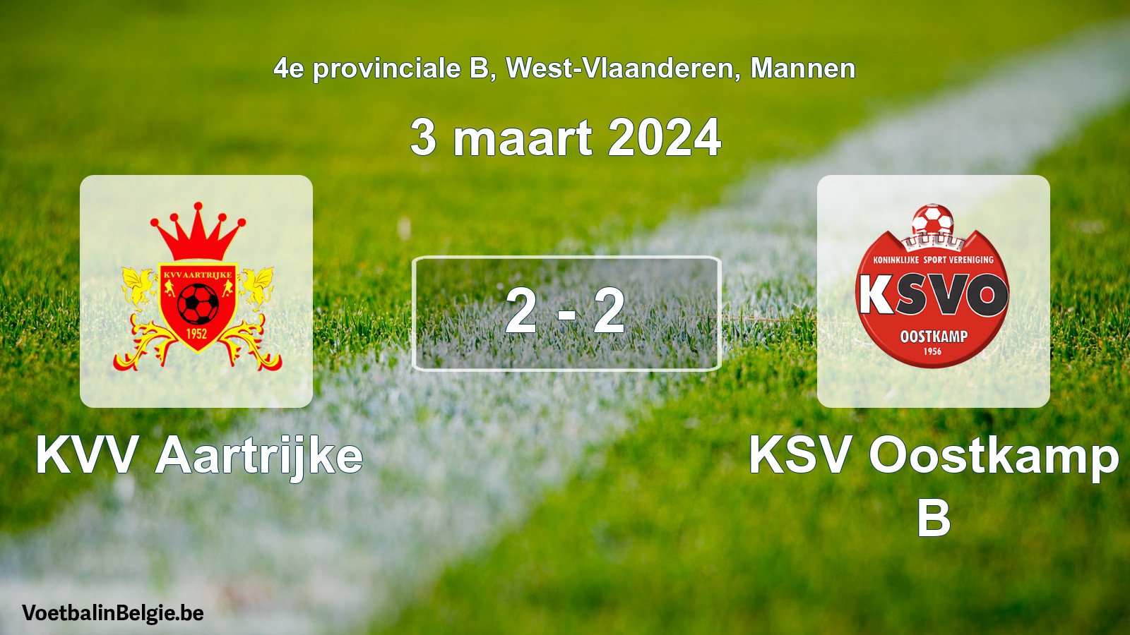 Gespeelde wedstrijd mannenvoetbal: KVV Aartrijke - KSV Oostkamp B 2 - 2 (3 maart 2024)