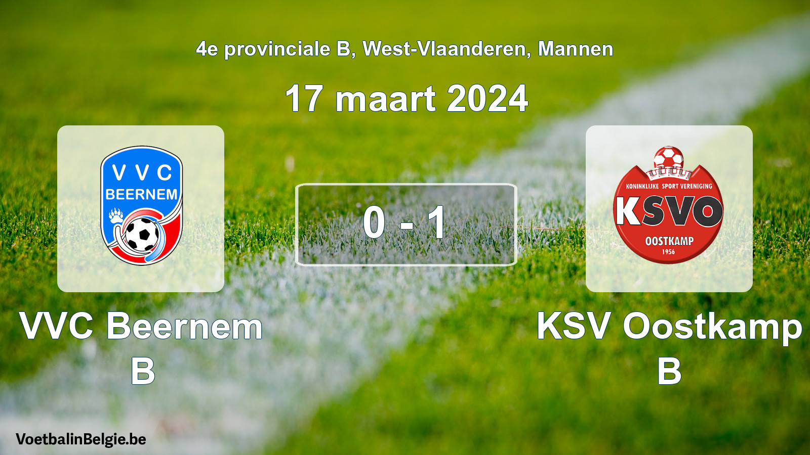 Gespeelde wedstrijd mannenvoetbal: VVC Beernem B - KSV Oostkamp B 0 - 1 (17 maart 2024)