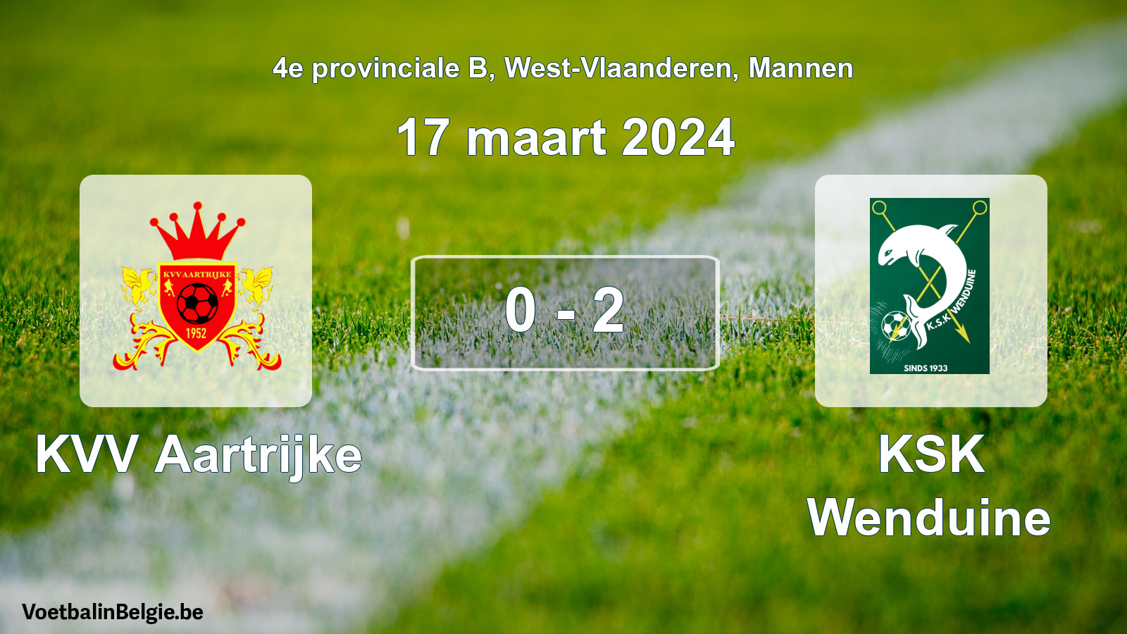 Gespeelde wedstrijd mannenvoetbal: KVV Aartrijke - KSK Wenduine 0 - 2 (17 maart 2024)