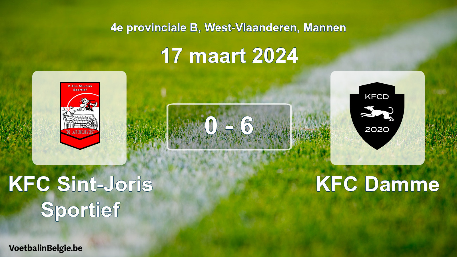 Gespeelde wedstrijd mannenvoetbal: KFC Sint-Joris Sportief - KFC Damme 0 - 6 (17 maart 2024)