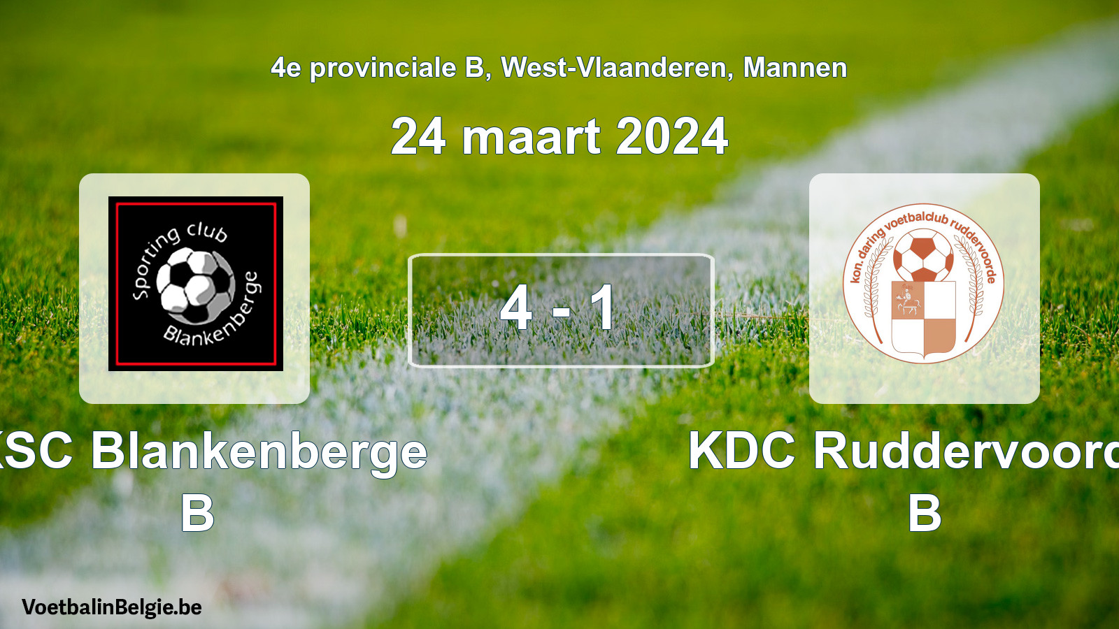 Gespeelde wedstrijd mannenvoetbal: KSC Blankenberge B - KDC Ruddervoorde B 4 - 1 (24 maart 2024)
