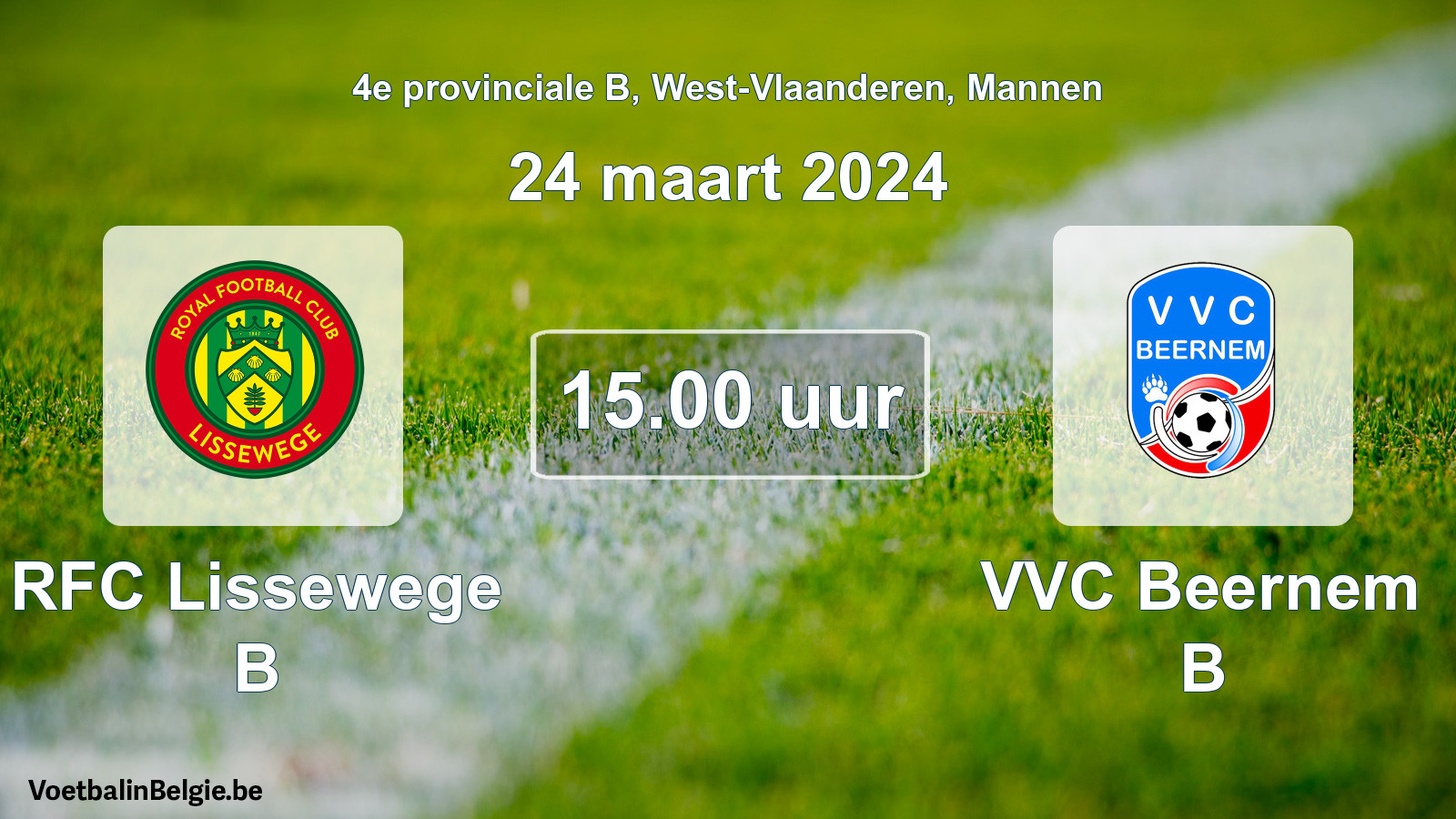 Geplantes Spiel männer-Fußball: RFC Lissewege B - VVC Beernem B (24 März 2024)