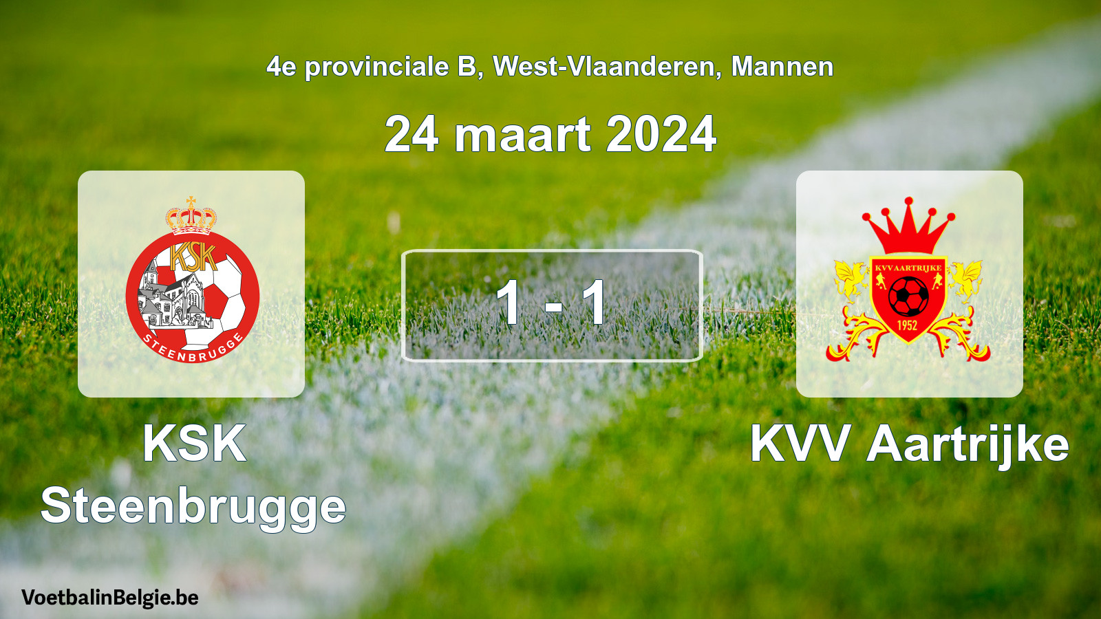 Gespeelde wedstrijd mannenvoetbal: KSK Steenbrugge - KVV Aartrijke 1 - 1 (24 maart 2024)