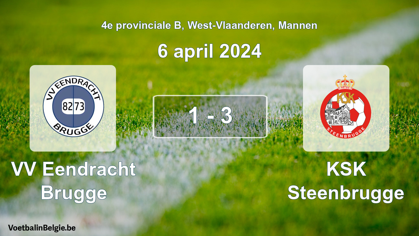 Gespeelde wedstrijd mannenvoetbal: VV Eendracht Brugge - KSK Steenbrugge 1 - 3 (6 april 2024)