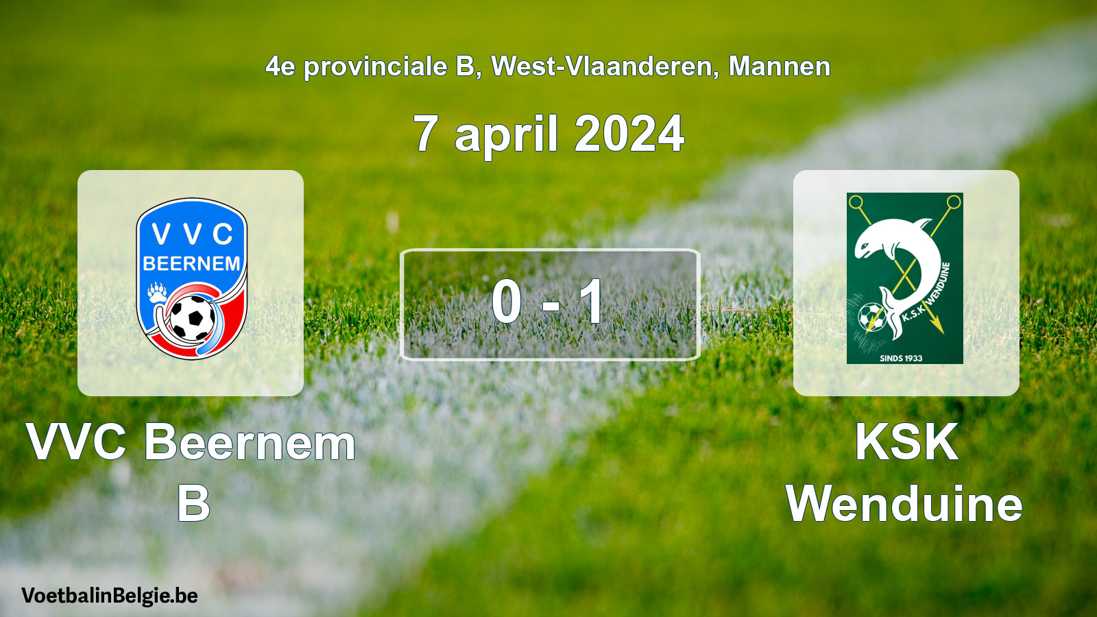 Gespeelde wedstrijd mannenvoetbal: VVC Beernem B - KSK Wenduine 0 - 1 (7 april 2024)