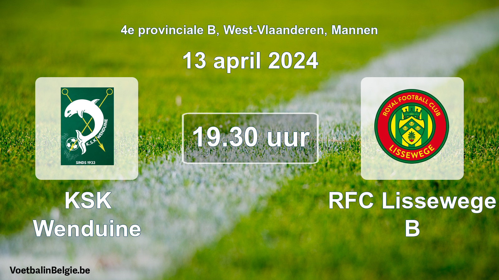 Geplande wedstrijd mannenvoetbal: KSK Wenduine - RFC Lissewege B (13 april 2024)