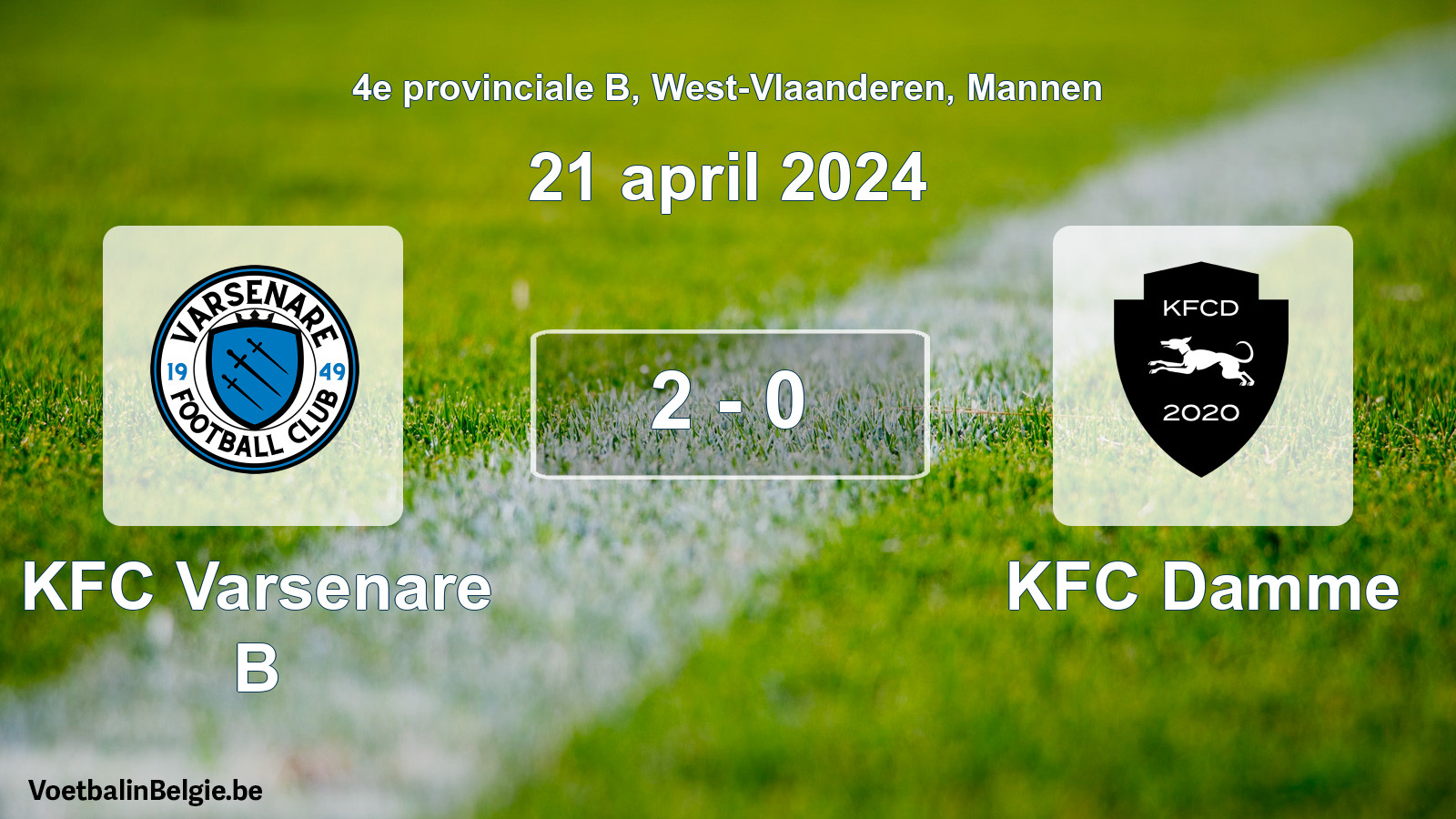 Gespeelde wedstrijd mannenvoetbal: KFC Varsenare B - KFC Damme 2 - 0 (21 april 2024)