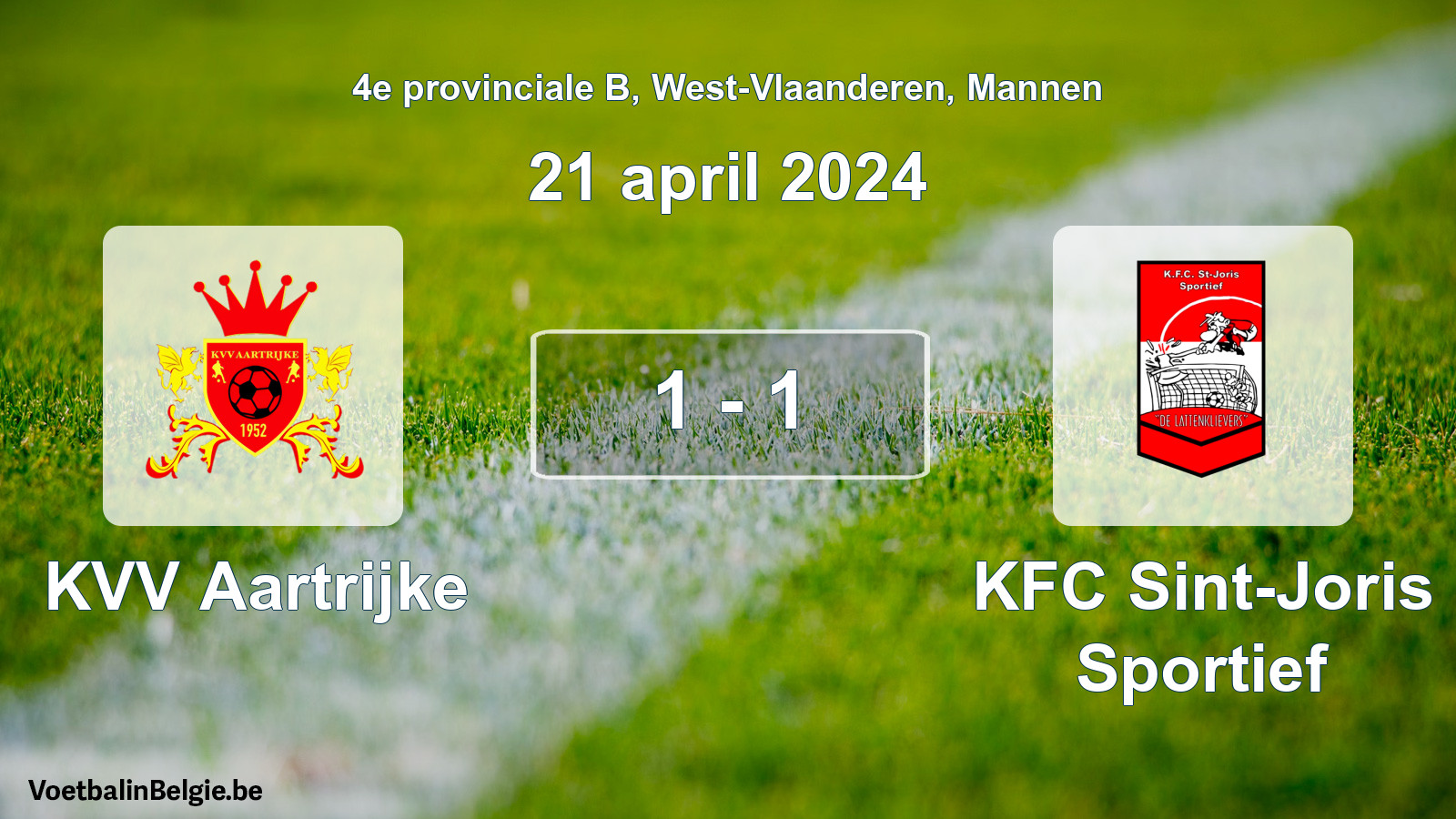 Gespeelde wedstrijd mannenvoetbal: KVV Aartrijke - KFC Sint-Joris Sportief 1 - 1 (21 april 2024)