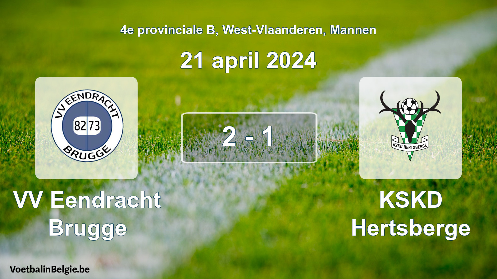 Gespeelde wedstrijd mannenvoetbal: VV Eendracht Brugge - KSKD Hertsberge 2 - 1 (21 april 2024)