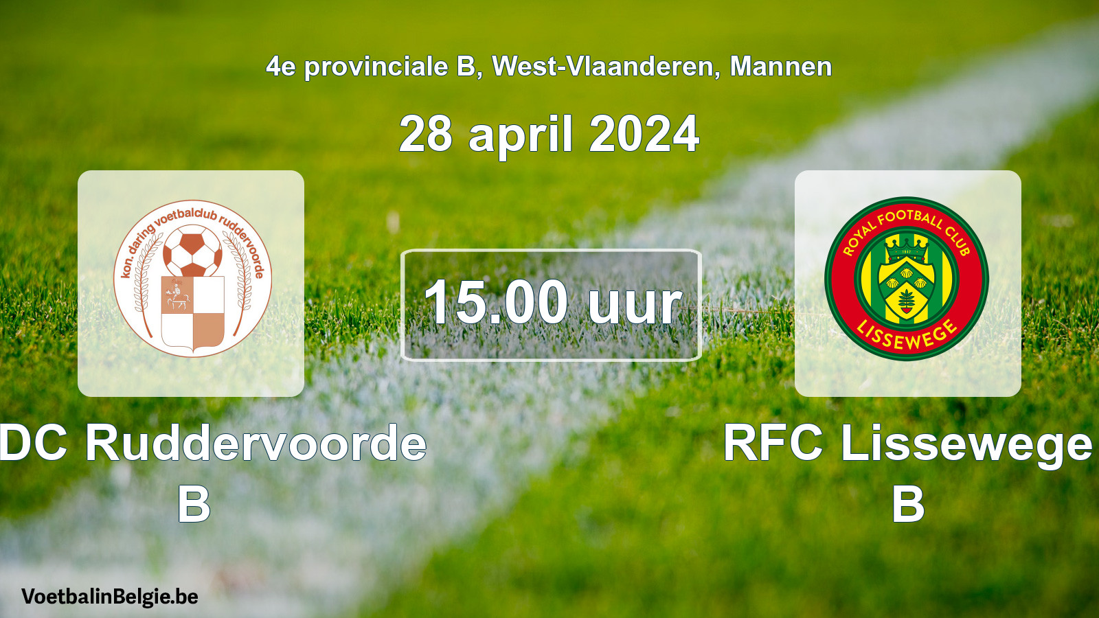 Match prévu football hommes: KDC Ruddervoorde B - RFC Lissewege B (28 avril 2024)