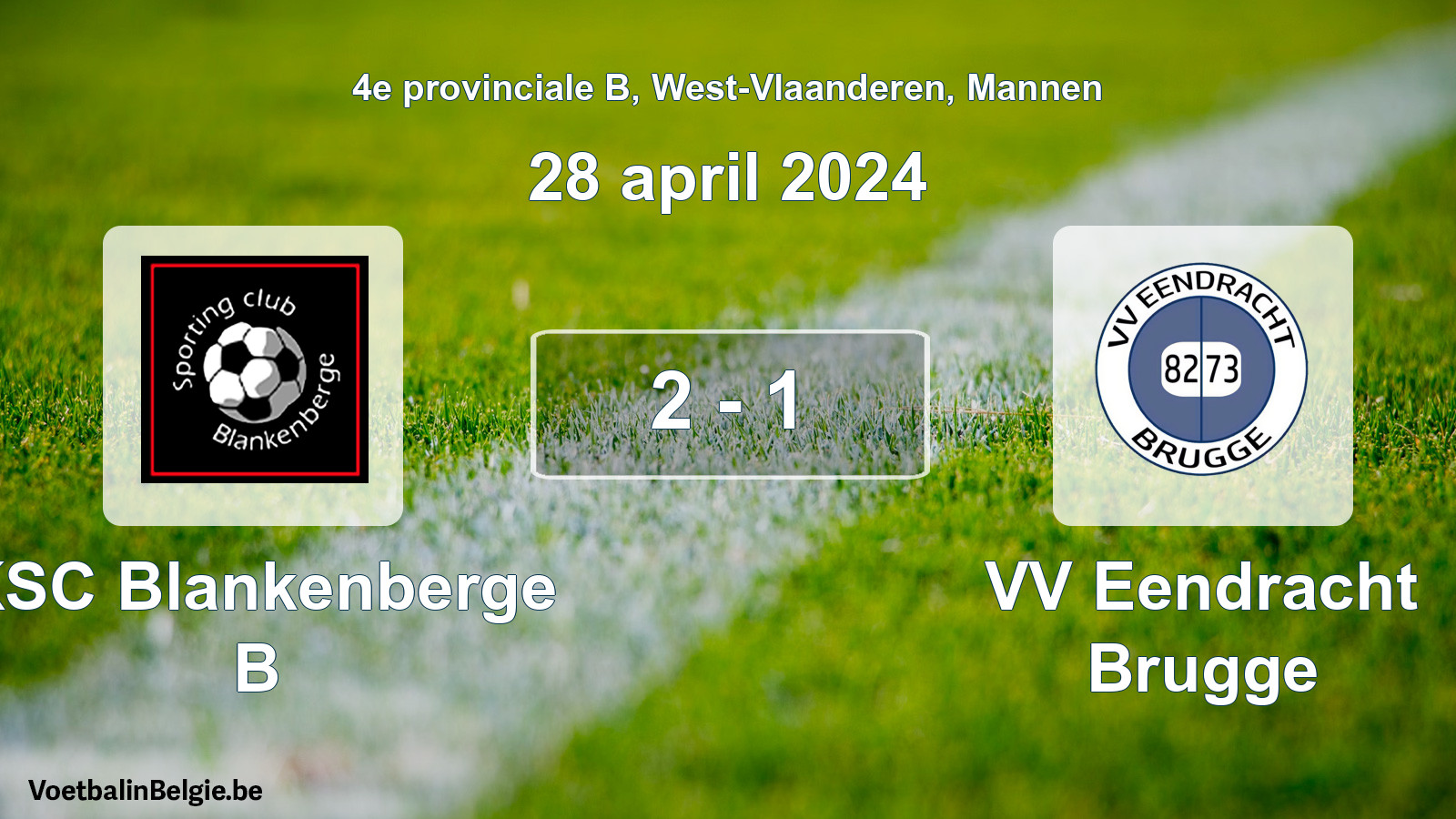 Gespeelde wedstrijd mannenvoetbal: KSC Blankenberge B - VV Eendracht Brugge 2 - 1 (28 april 2024)