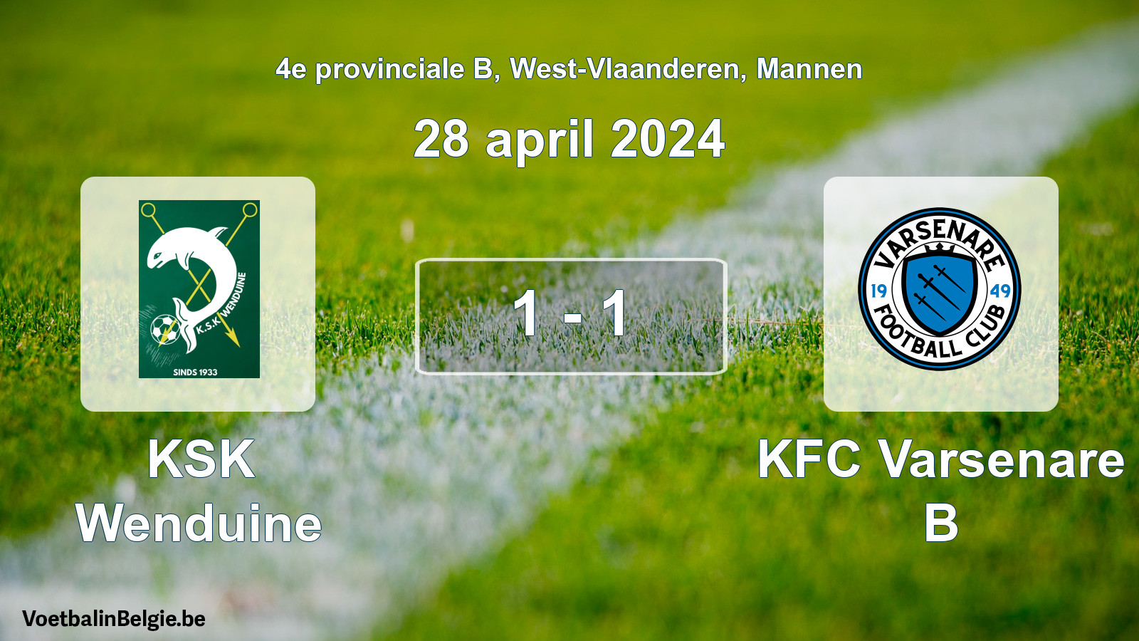 Gespeelde wedstrijd mannenvoetbal: KSK Wenduine - KFC Varsenare B 1 - 1 (28 april 2024)