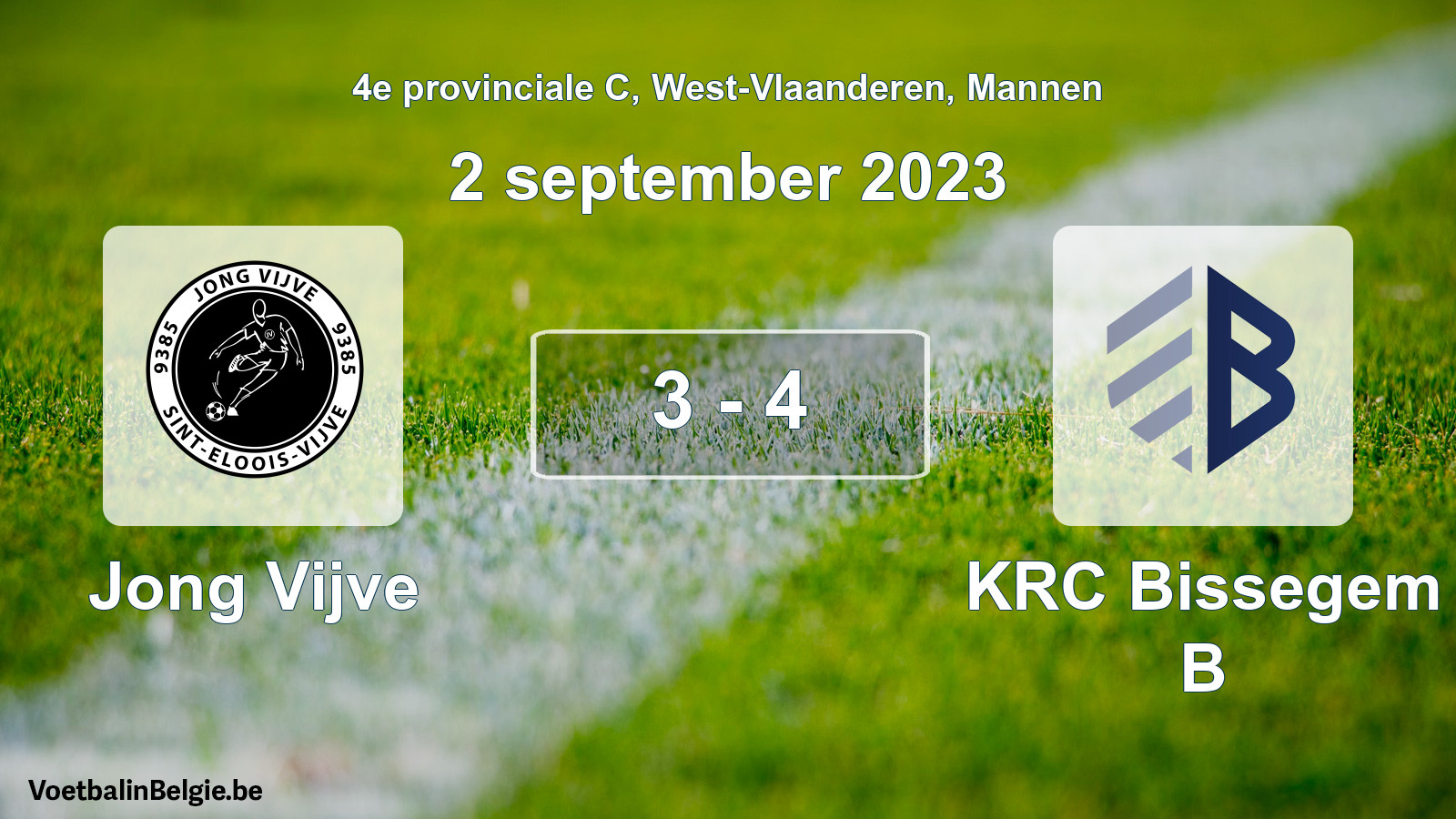 Gespeelde wedstrijd mannenvoetbal: Jong Vijve - KRC Bissegem B 3 - 4 (2 september 2023)