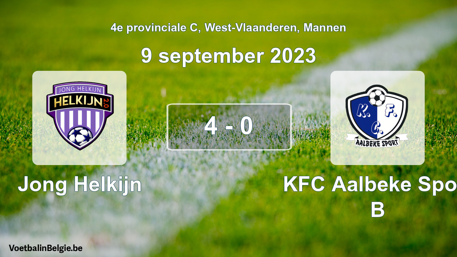 Gespeelde wedstrijd mannenvoetbal: Jong Helkijn - KFC Aalbeke Sport B 4 - 0 (9 september 2023)