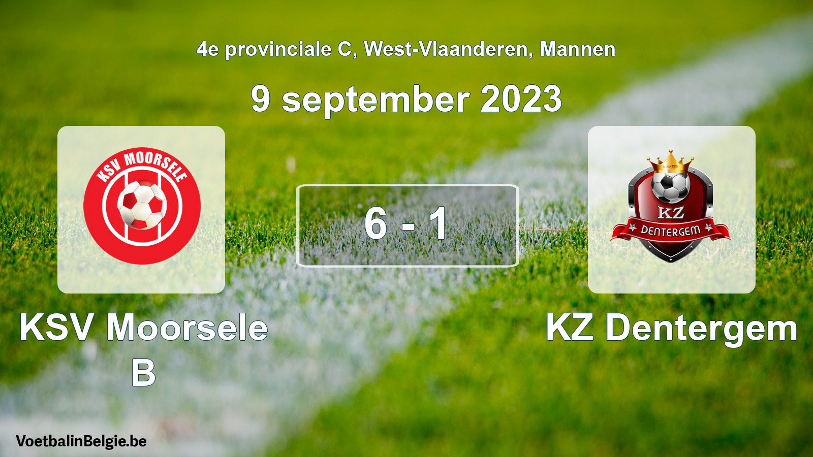 Gespeelde wedstrijd mannenvoetbal: KSV Moorsele B - KZ Dentergem 6 - 1 (9 september 2023)