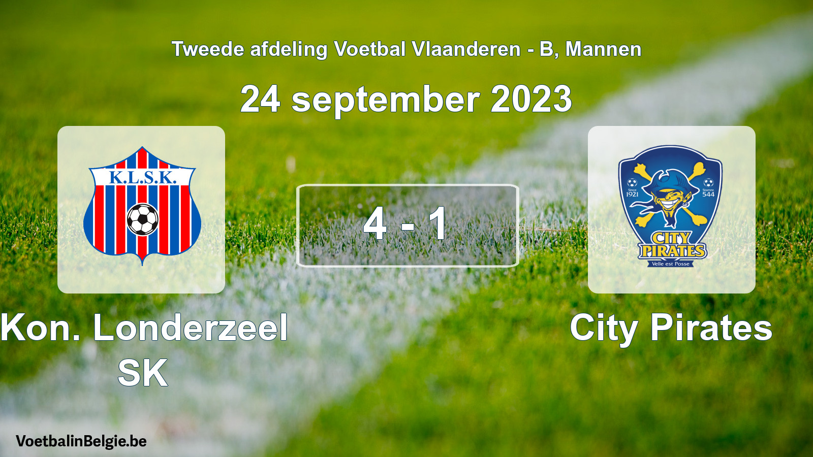 Gespeelde wedstrijd mannenvoetbal: Kon. Londerzeel SK - City Pirates 4 - 1 (24 september 2023)