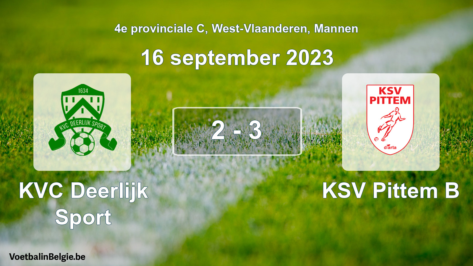 Gespeelde wedstrijd mannenvoetbal: KVC Deerlijk Sport - KSV Pittem B 2 - 3 (16 september 2023)