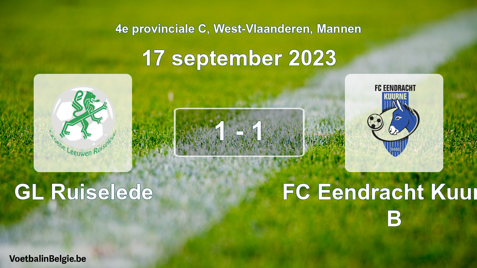 Gespeelde wedstrijd mannenvoetbal: GL Ruiselede - FC Eendracht Kuurne B 1 - 1 (17 september 2023)