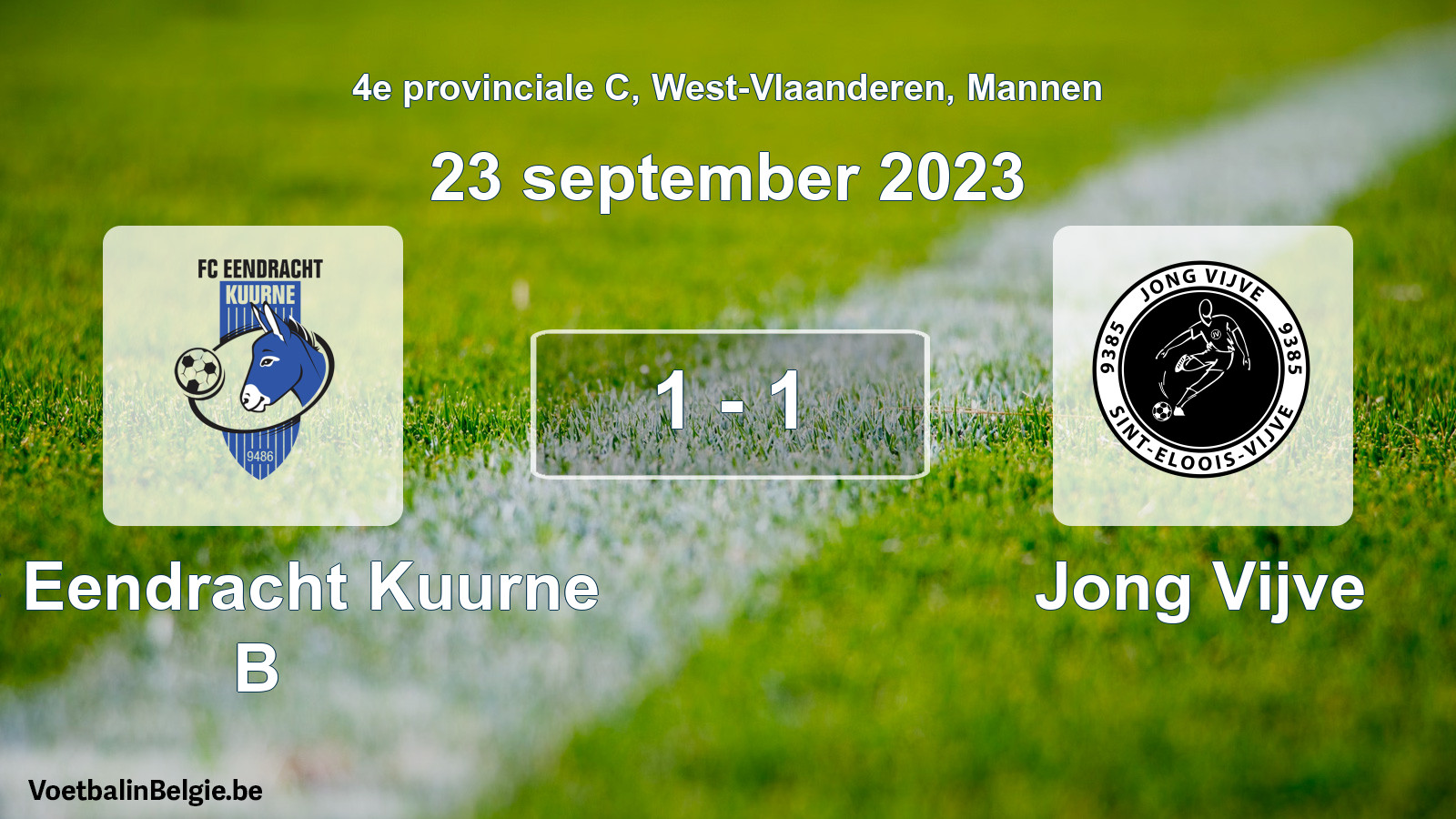 Gespeelde wedstrijd mannenvoetbal: FC Eendracht Kuurne B - Jong Vijve 1 - 1 (23 september 2023)