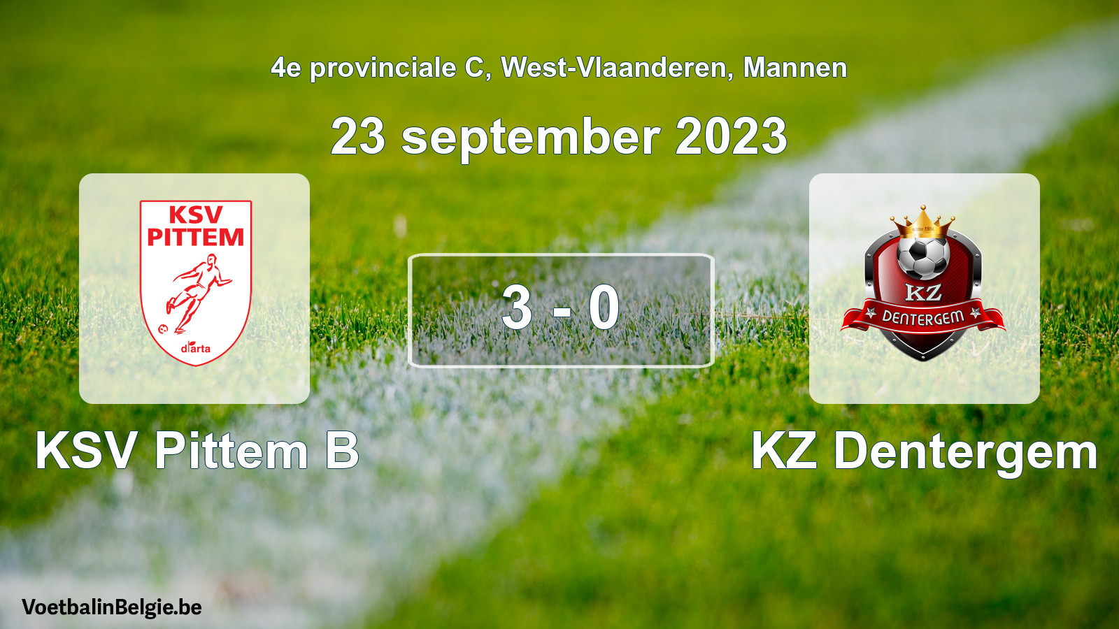 Gespeelde wedstrijd mannenvoetbal: KSV Pittem B - KZ Dentergem 3 - 0 (23 september 2023)