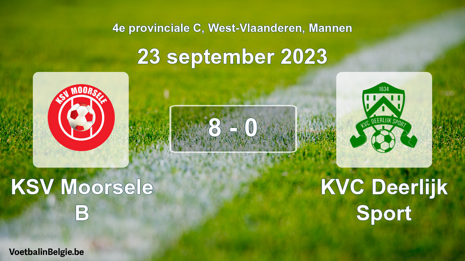 Gespeelde wedstrijd mannenvoetbal: KSV Moorsele B - KVC Deerlijk Sport 8 - 0 (23 september 2023)