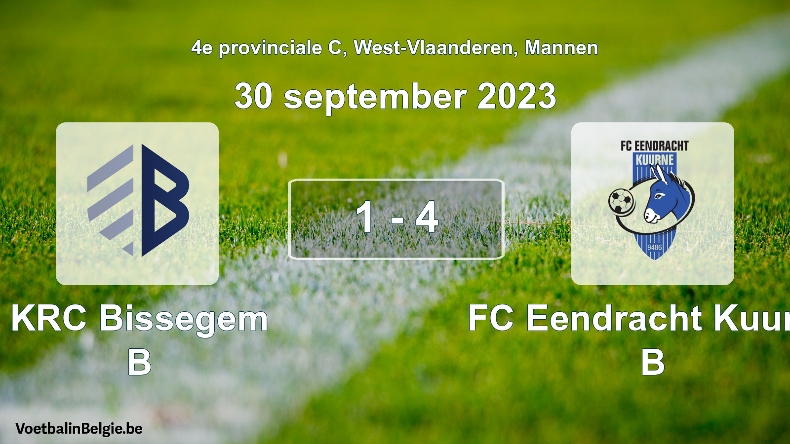 Gespeelde wedstrijd mannenvoetbal: KRC Bissegem B - FC Eendracht Kuurne B 1 - 4 (30 september 2023)