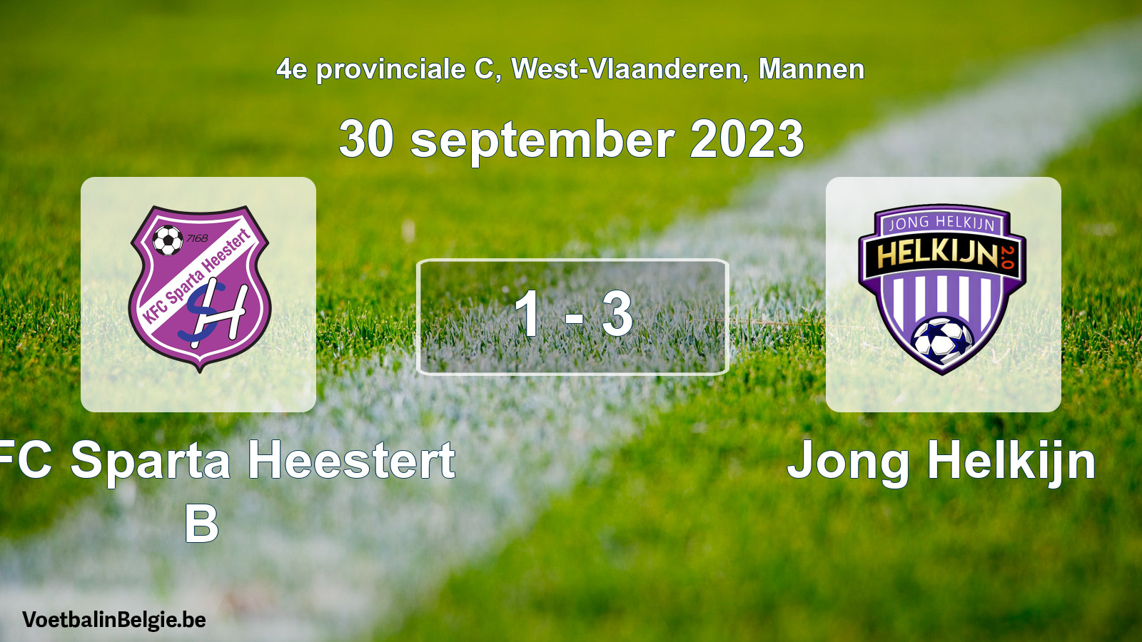 Gespeelde wedstrijd mannenvoetbal: KFC Sparta Heestert B - Jong Helkijn 1 - 3 (30 september 2023)