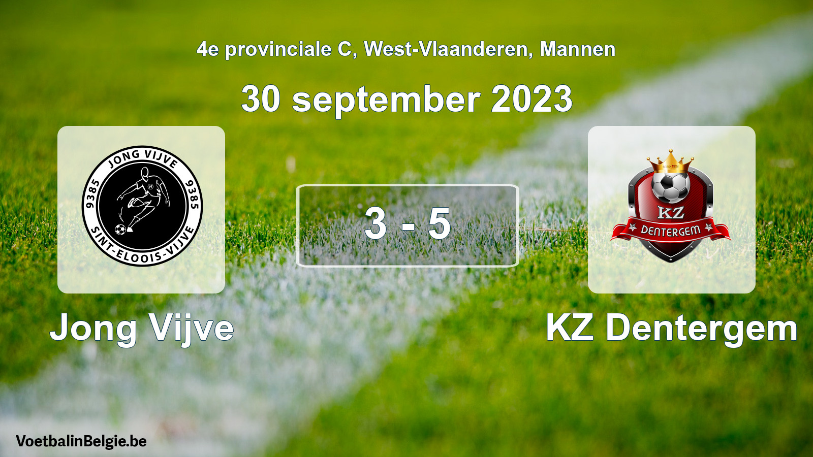 Gespeelde wedstrijd mannenvoetbal: Jong Vijve - KZ Dentergem 3 - 5 (30 september 2023)