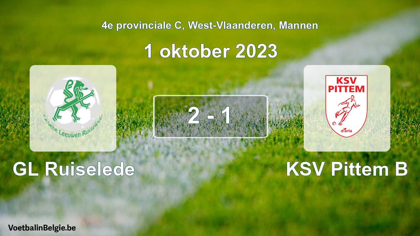 Gespeelde wedstrijd mannenvoetbal: GL Ruiselede - KSV Pittem B 2 - 1 (1 oktober 2023)