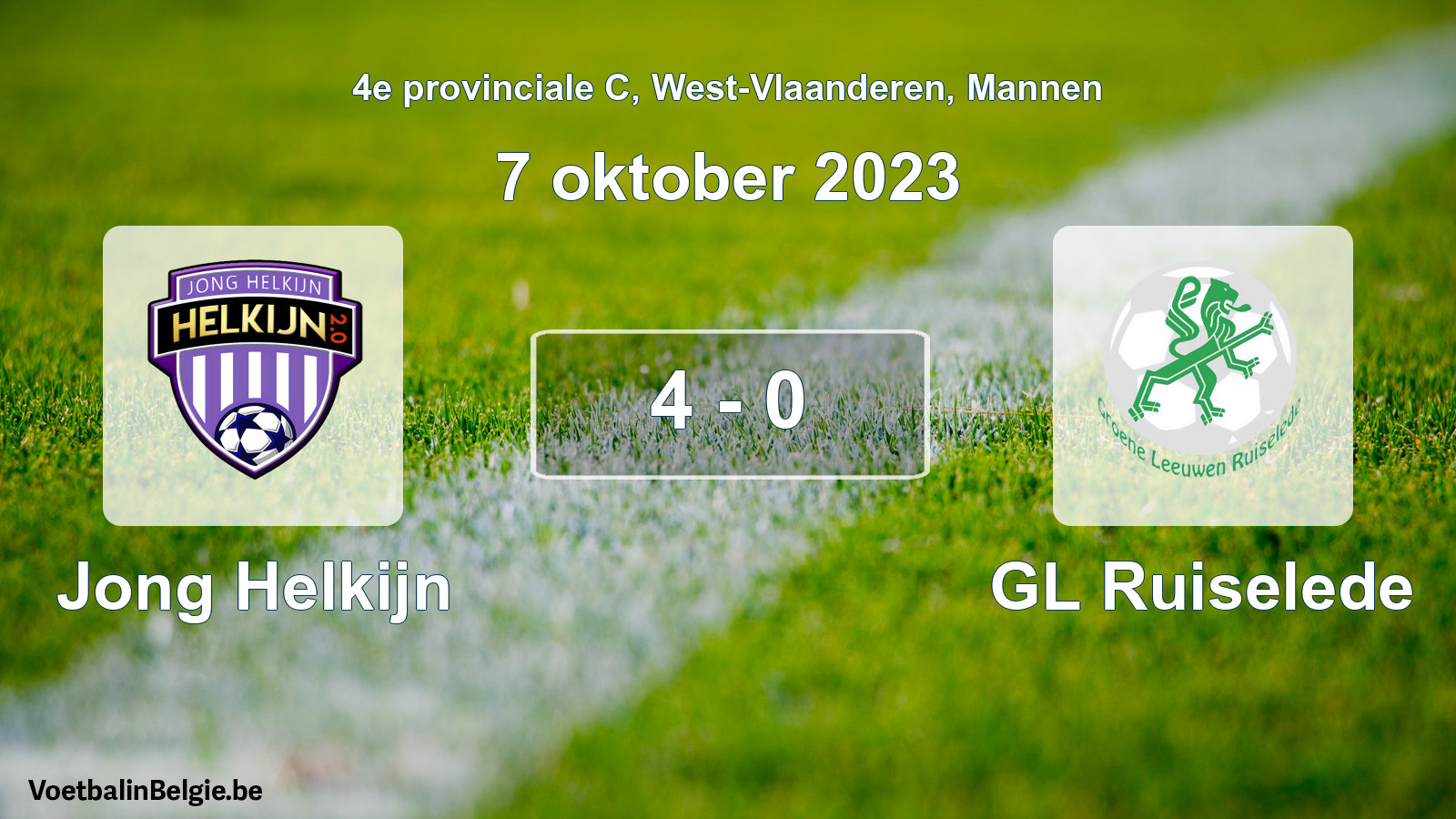 Gespeelde wedstrijd mannenvoetbal: Jong Helkijn - GL Ruiselede 4 - 0 (7 oktober 2023)