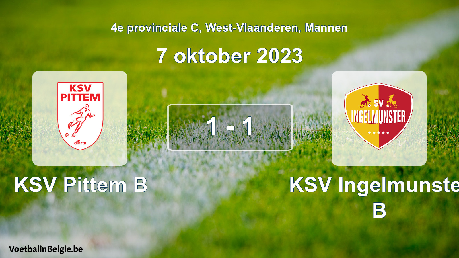 Gespeelde wedstrijd mannenvoetbal: KSV Pittem B - KSV Ingelmunster B 1 - 1 (7 oktober 2023)