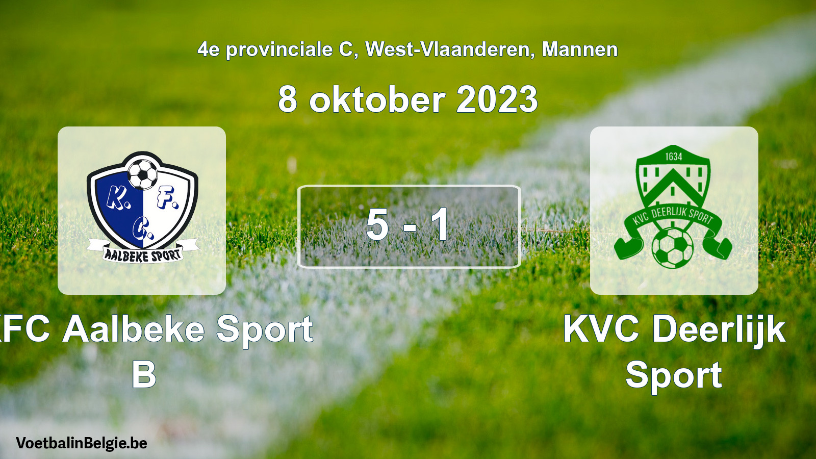 Gespeelde wedstrijd mannenvoetbal: KFC Aalbeke Sport B - KVC Deerlijk Sport 5 - 1 (8 oktober 2023)
