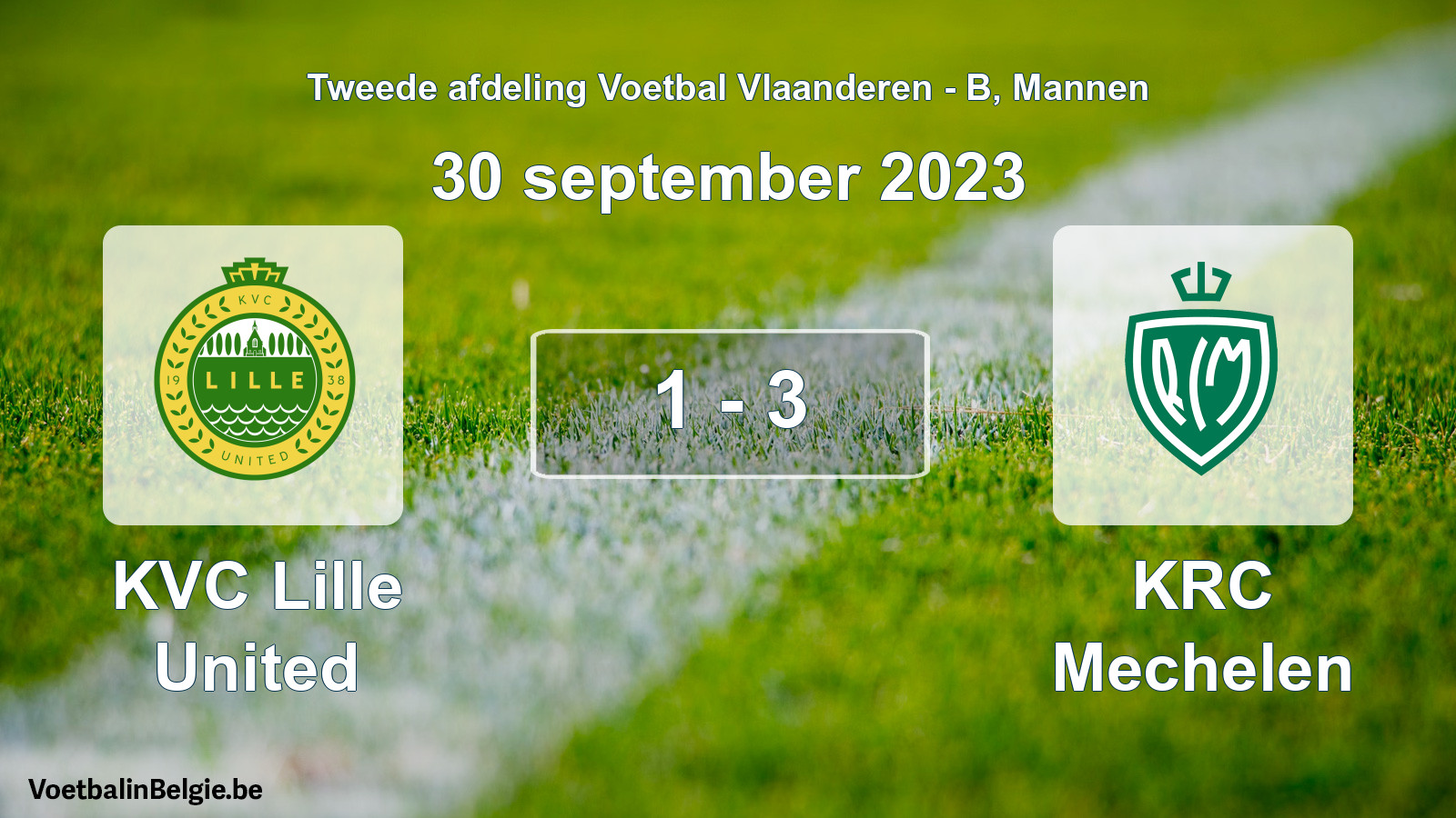 Gespeelde wedstrijd mannenvoetbal: KVC Lille United - KRC Mechelen 1 - 3 (30 september 2023)