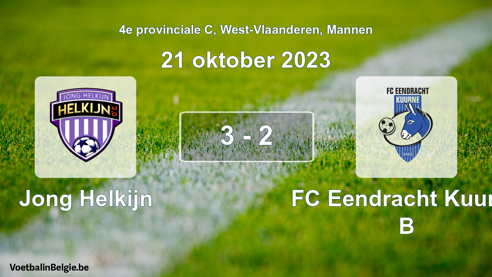 Gespeelde wedstrijd mannenvoetbal: Jong Helkijn - FC Eendracht Kuurne B 3 - 2 (21 oktober 2023)