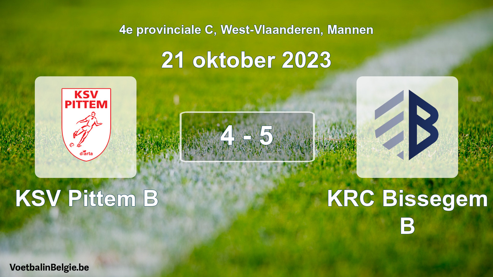 Gespeelde wedstrijd mannenvoetbal: KSV Pittem B - KRC Bissegem B 4 - 5 (21 oktober 2023)