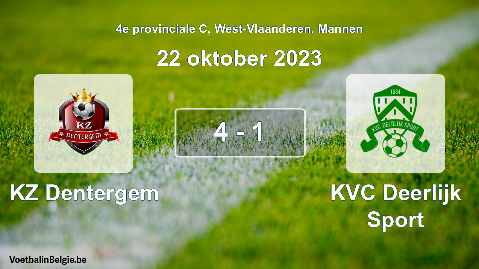 Gespeelde wedstrijd mannenvoetbal: KZ Dentergem - KVC Deerlijk Sport 4 - 1 (22 oktober 2023)