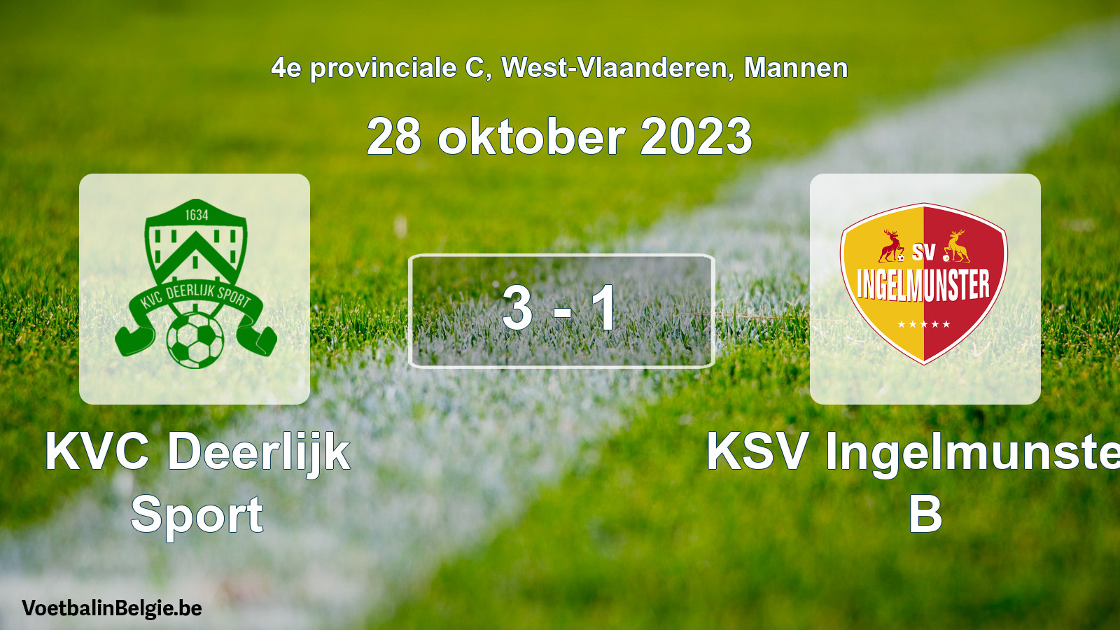 Gespeelde wedstrijd mannenvoetbal: KVC Deerlijk Sport - KSV Ingelmunster B 3 - 1 (28 oktober 2023)