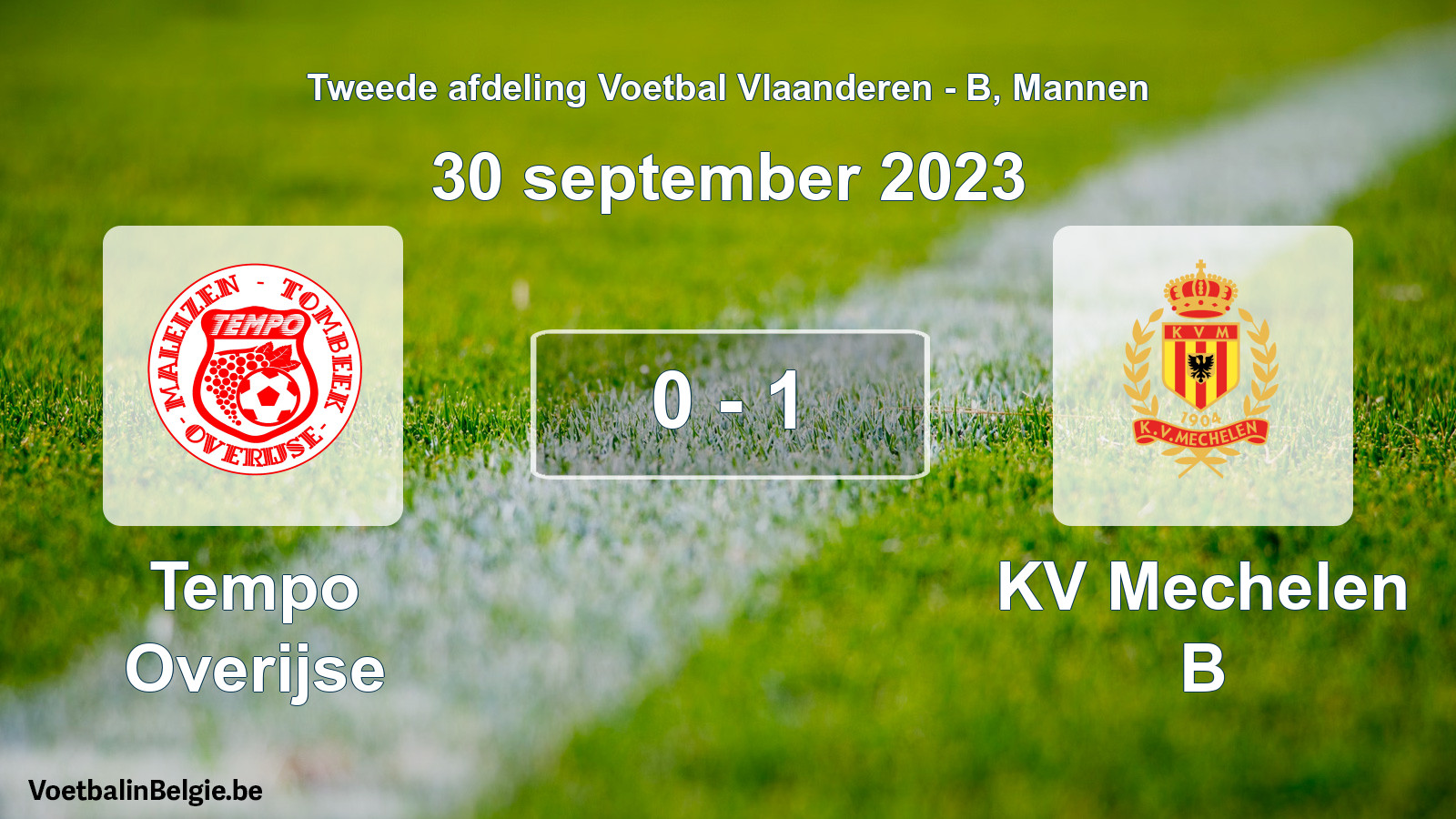 Gespeelde wedstrijd mannenvoetbal: Tempo Overijse - KV Mechelen B 0 - 1 (30 september 2023)